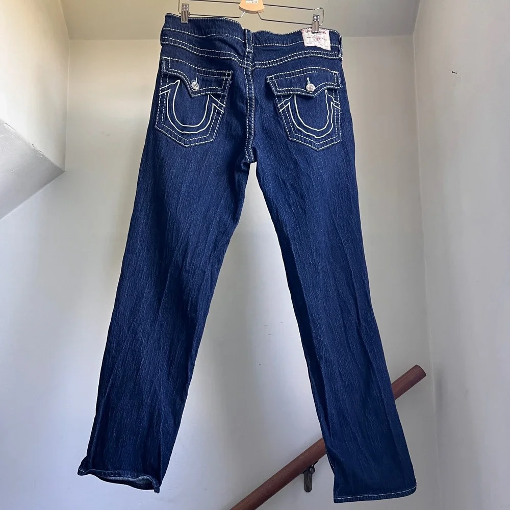 True Religion Ricki Relaxed Straight Jeans Size 33 Super T White Big Stitch Mens